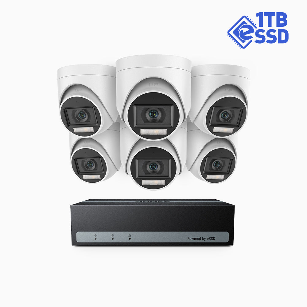 SSDK500 - 3K 8 Channel 6 Dual Light Cameras Wired Security System, Built-In 1024 GB eSSD, Color & IR Night Vision, 3072*1728 Resolution, Up To 2-Week Record, Built-In Microphone, IP67