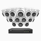 EL200 - 1080p 16 Channel Outdoor Wired Security CCTV System with 16 Cameras, 3.6 MM Lens, Smart DVR with Human & Vehicle Detection, 66 ft Infrared Night Vision, 4-in-1 Output Signal, IP67