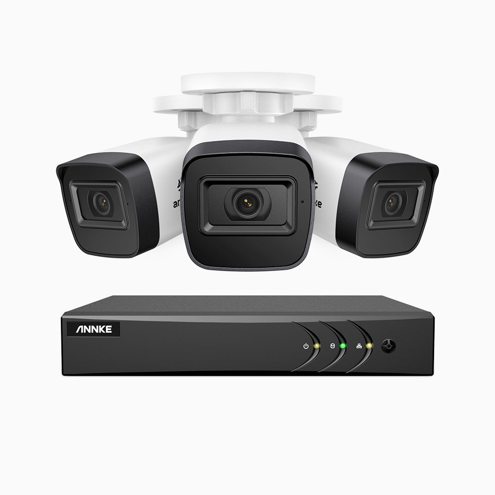 EL200 - 1080p 8 Channel Outdoor Wired Security CCTV System with 3 Cameras, 3.6 MM Lens, Smart DVR with Human & Vehicle Detection, 66 ft Infrared Night Vision, 4-in-1 Output Signal, IP67