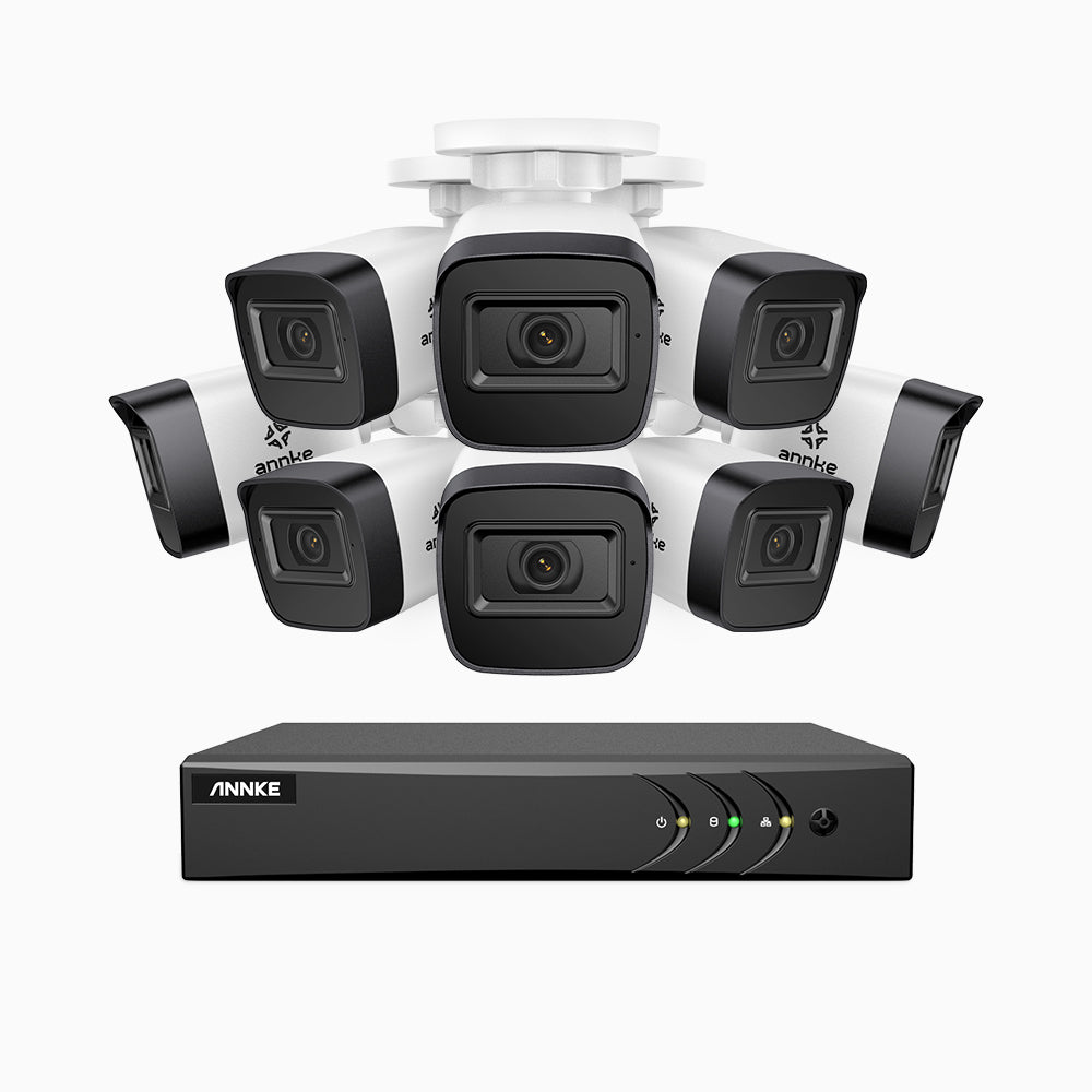 EL200 - 1080p 8 Channel Outdoor Wired Security CCTV System with 8 Cameras, 3.6 MM Lens, Smart DVR with Human & Vehicle Detection, 66 ft Infrared Night Vision, 4-in-1 Output Signal, IP67