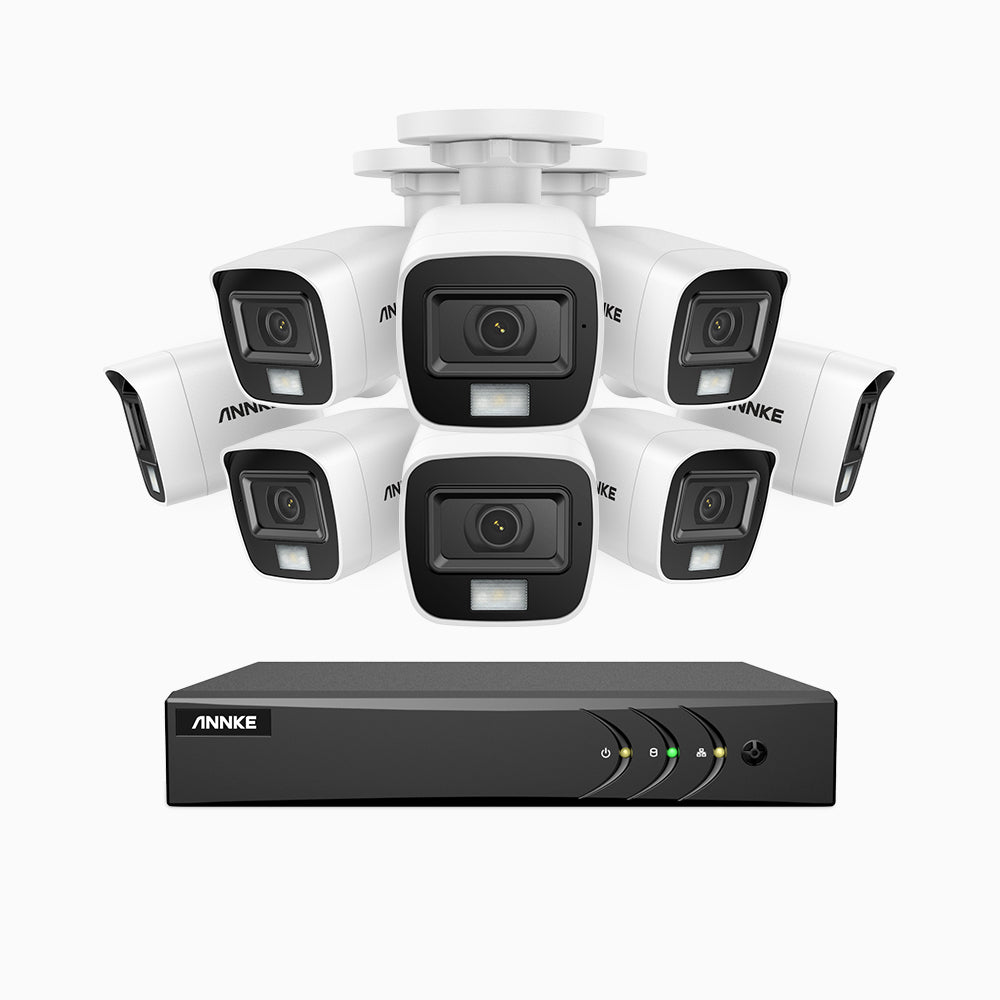 ADLK200 - 1080P 8 Channel 8 Dual Light Cameras Wired Security System, Color & IR Night Vision, 4-in-1 Output Signal, Built-in Microphone, IP67 Weatherproof