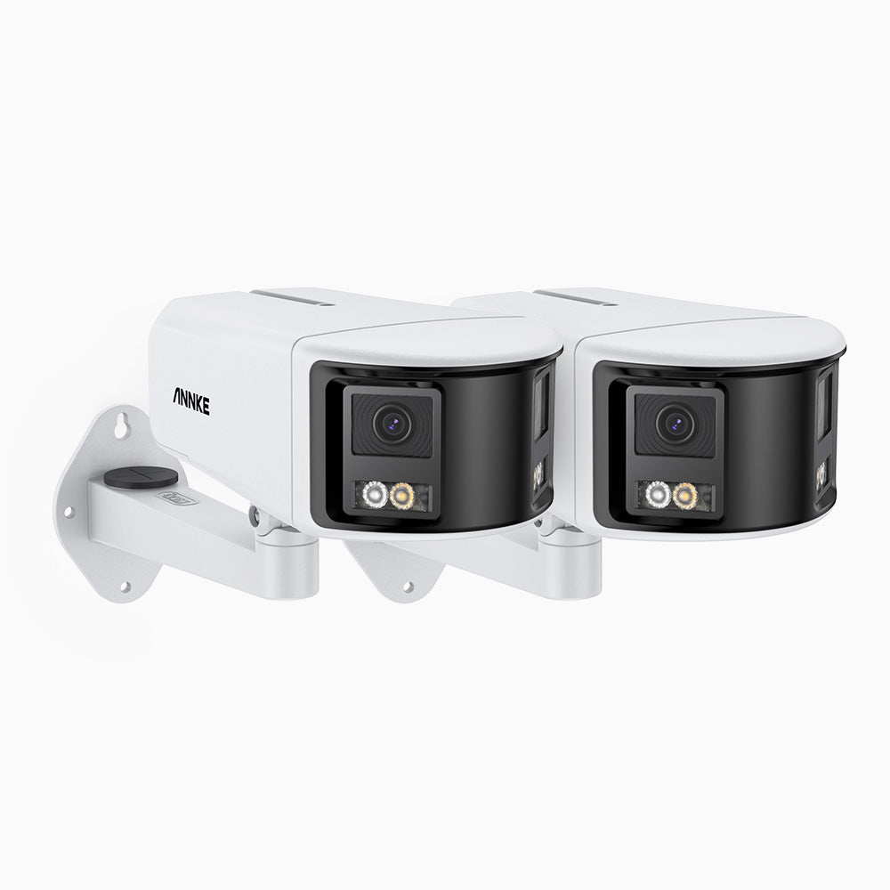 2-Pack FCD600 Panoramic Outdoor PoE Dual Lens Security Camera, 6MP Resolution, 180° Ultra Wide Angle, f/1.2 Super Aperture, BSI Sensor, Color Night Vision & Infrared Night Vision, Built-in Mic, Active Siren & Alarm, Human & Vehicle Detection