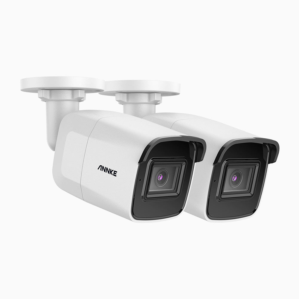 C800 - 2PCS 4K Outdoor PoE IP Security Camera, Human & Vehicle Detection, Color & IR Night Vision, Built-in Microphone & SD Card Slot, RTSP Supported