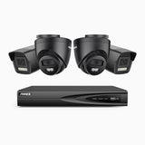 AH500 - 3K 4 Channel PoE Security System with 2 Bullet & 2 Turret Cameras, Color & IR Night Vision, 3072*1728 Resolution, f/1.6 Aperture (0.005 Lux), Human & Vehicle Detection, Built-in Microphone,IP67