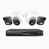 AH500 - 3K 4 Channel PoE Security System with 2 Bullet & 2 Turret Cameras, Color & IR Night Vision, 3072*1728 Resolution, f/1.6 Aperture (0.005 Lux), Human & Vehicle Detection, Built-in Microphone,IP67