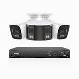 HDCK680 - 4 Channel PoE NVR Security System with Two 4K Cameras & One 6MP Dual Lens Panoramic Camera (180° Ultra Wide Angle), Human & Vehicle Detection, Built-in Microphone, Two-Way Audio