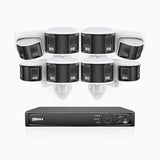 FDH600 - 16 Channel PoE Security System with 6 Bullet & 2 Turret Dual Lens Cameras, 6MP Resolution, 180° Ultra Wide Angle, f/1.2 Super Aperture, Built-in Microphone, Active Siren & Alarm, Human & Vehicle Detection