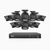 AH500 - 3K 16 Channel 12 Cameras PoE Security System, Color & IR Night Vision, 3072*1728 Resolution, f/1.6 Aperture (0.005 Lux), Human & Vehicle Detection, Built-in Microphone,IP67