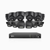 AH500 - 3K 16 Channel PoE Security System with 6 Bullet & 6 Turret Cameras, Color & IR Night Vision, 3072*1728 Resolution, f/1.6 Aperture (0.005 Lux), Human & Vehicle Detection, Built-in Microphone,IP67