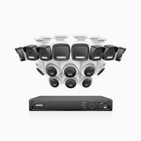 AH500 - 3K 16 Channel PoE Security System with 8 Bullet & 8 Turret Cameras, Color & IR Night Vision, 3072*1728 Resolution, f/1.6 Aperture (0.005 Lux), Human & Vehicle Detection, Built-in Microphone,IP67