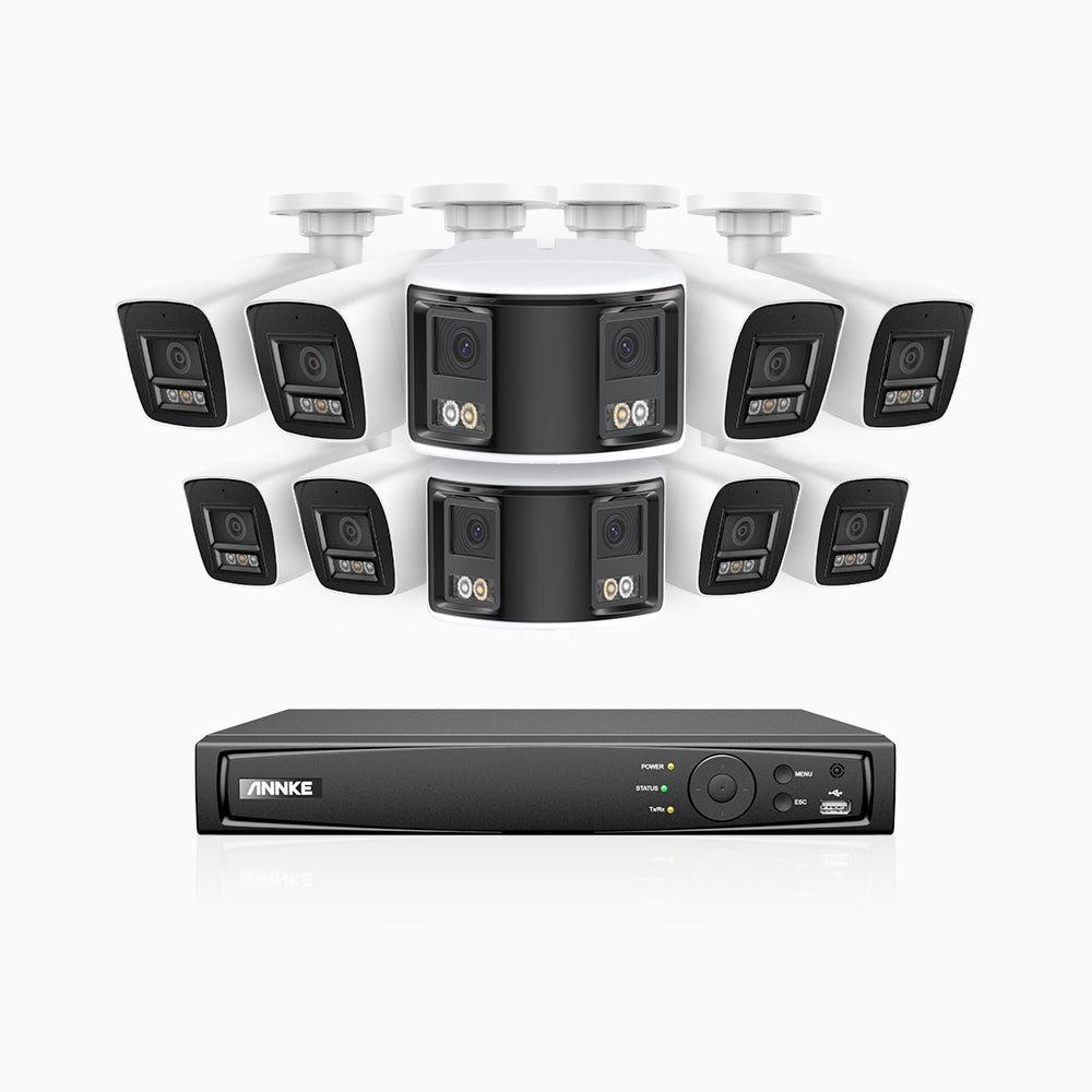 HDCK680 - 16 Channel PoE NVR Security System with Eight 4K Cameras & Two 6MP Dual Lens Panoramic Camera (180° Ultra Wide Angle), Human & Vehicle Detection, Built-in Microphone, Two-Way Audio