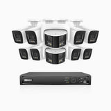 HDCK680 - 16 Channel PoE NVR Security System with Eight 4K Cameras & Two 6MP Dual Lens Panoramic Camera (180° Ultra Wide Angle), Human & Vehicle Detection, Built-in Microphone, Two-Way Audio