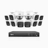 H800 - 4K 16 Channel PoE Security System with 10 Bullet & 2 Dome (IK10) Cameras, Vandal-Resistant, Human & Vehicle Detection, Color & IR Night Vision, Built-in Mic, RTSP Supported