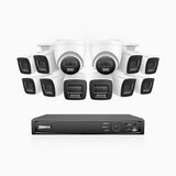 H800 - 4K 16 Channel PoE Security System with 10 Bullet & 2 Turret Cameras, Human & Vehicle Detection, Color & IR Night Vision, Built-in Mic, RTSP Supported