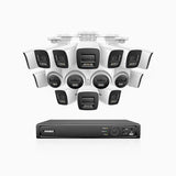 H800 - 4K 16 Channel PoE Security System with 12 Bullet & 4 Turret Cameras, Human & Vehicle Detection, Color & IR Night Vision, Built-in Mic, RTSP Supported