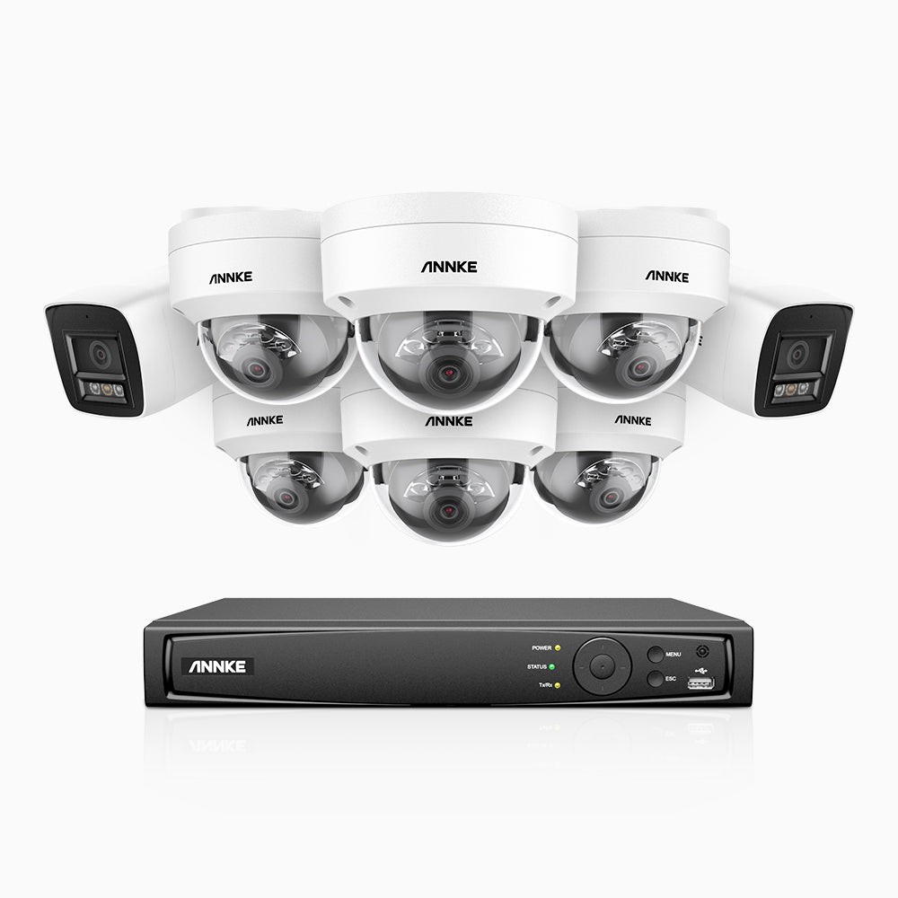 H800 - 4K 16 Channel PoE Security System with 2 Bullet & 6 Dome (IK10) Cameras, Vandal-Resistant, Human & Vehicle Detection, Color & IR Night Vision, Built-in Mic, RTSP Supported