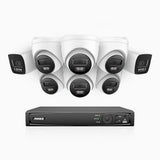 H800 - 4K 16 Channel PoE Security System with 2 Bullet & 6 Turret Cameras, Human & Vehicle Detection, Color & IR Night Vision, Built-in Mic, RTSP Supported