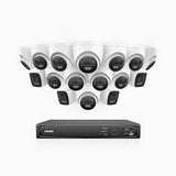 H800 - 4K 16 Channel PoE Security System with 4 Bullet & 12 Turret Cameras, Human & Vehicle Detection, Color & IR Night Vision, Built-in Mic, RTSP Supported