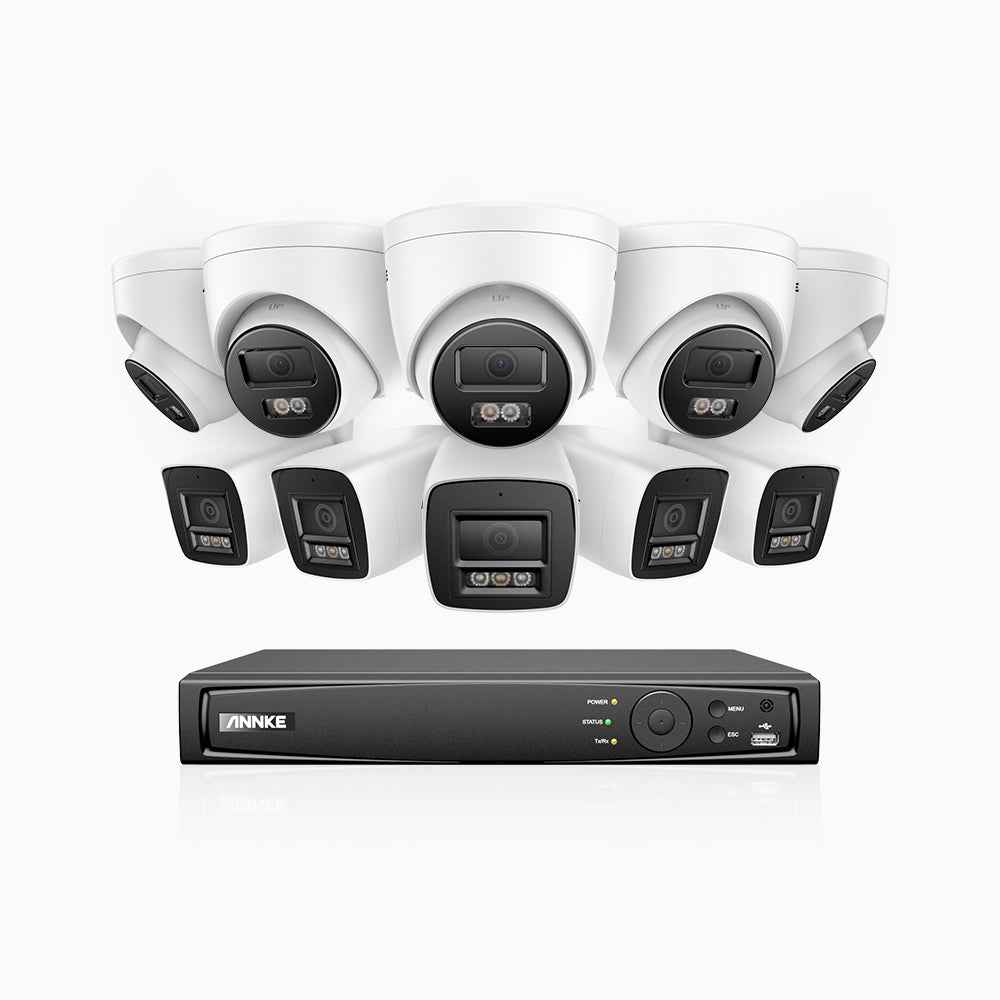 H800 - 4K 16 Channel PoE Security System with 5 Bullet & 5 Turret Cameras, Human & Vehicle Detection, Color & IR Night Vision, Built-in Mic, RTSP Supported