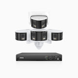 FDH600 - 8 Channel PoE Security System with 3 Bullet & 1 Turret Dual Lens Cameras, 6MP Resolution, 180° Ultra Wide Angle, f/1.2 Super Aperture, Built-in Microphone, Active Siren & Alarm, Human & Vehicle Detection