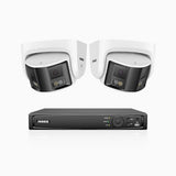 FDH600 - 8 Channel PoE Security System with 2 Dual Lens Cameras, 6MP Resolution, 180° Ultra Wide Angle, f/1.2 Super Aperture, Built-in Microphone, Active Siren & Alarm, Human & Vehicle Detection