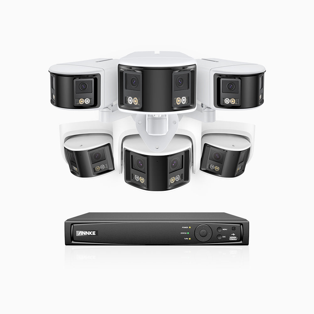 FDH600 - 8 Channel PoE Security System with 3 Bullet & 3 Turret Dual Lens Cameras, 6MP Resolution, 180° Ultra Wide Angle, f/1.2 Super Aperture, Built-in Microphone, Active Siren & Alarm, Human & Vehicle Detection