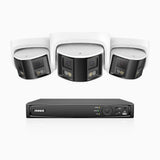 FDH600 - 8 Channel PoE Security System with 3 Dual Lens Cameras, 6MP Resolution, 180° Ultra Wide Angle, f/1.2 Super Aperture, Built-in Microphone, Active Siren & Alarm, Human & Vehicle Detection