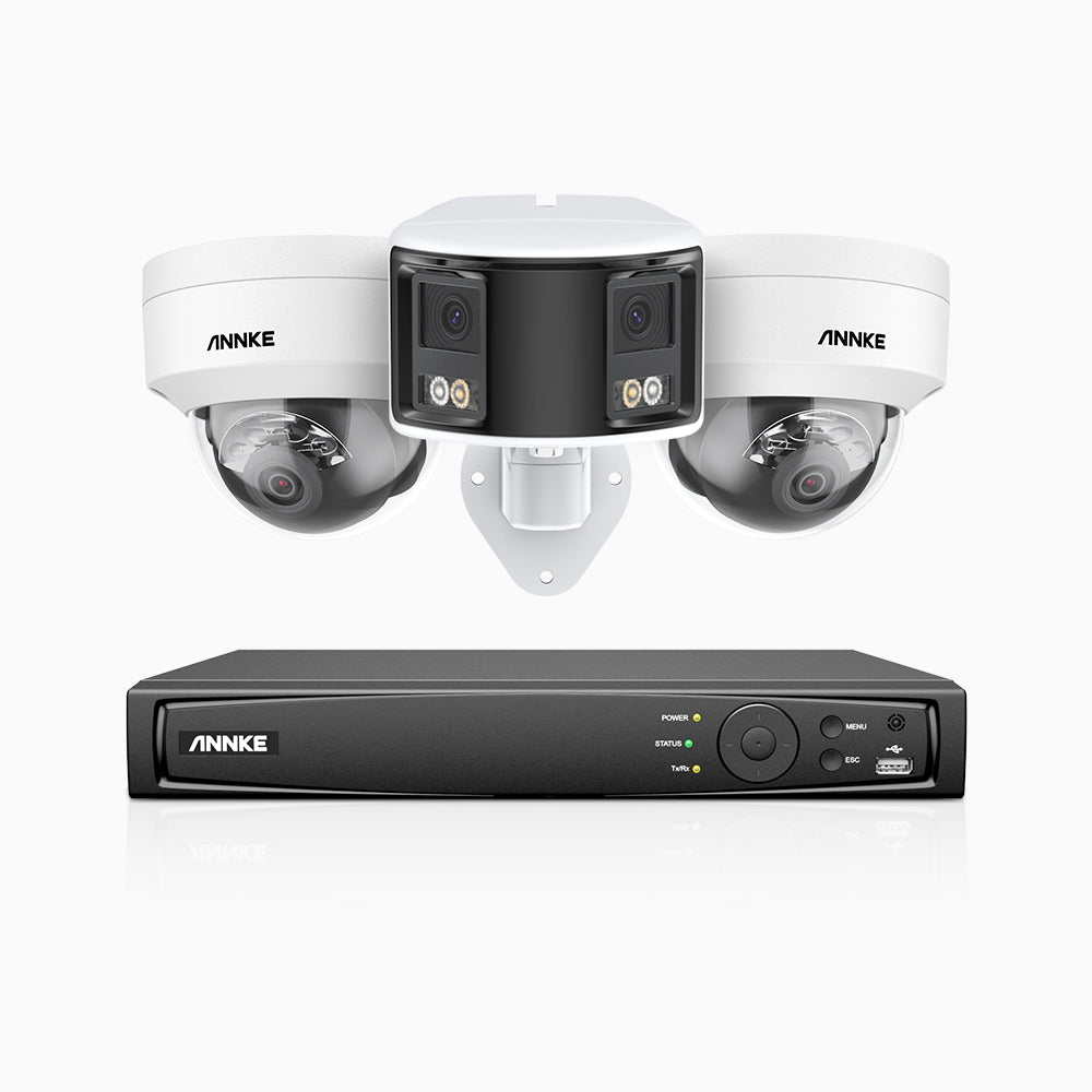 HDCK680 - 8 Channel PoE NVR Security System with Two 4K Cameras & One 6MP Dual Lens Panoramic Camera (180° Ultra Wide Angle), Human & Vehicle Detection, Built-in Microphone, Two-Way Audio