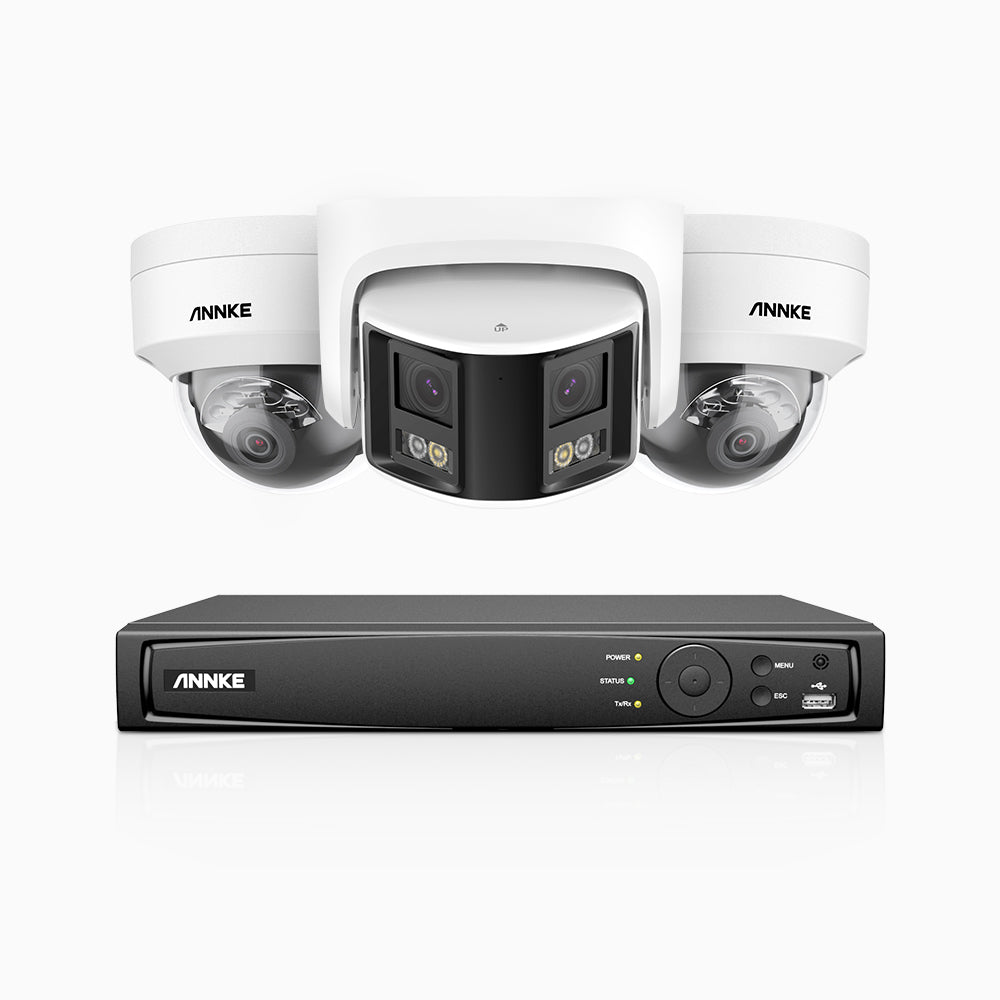 HDCK680 - 8 Channel PoE NVR Security System with Two 4K Cameras & One 6MP Dual Lens Panoramic Camera (180° Ultra Wide Angle), Human & Vehicle Detection, Built-in Microphone, Two-Way Audio