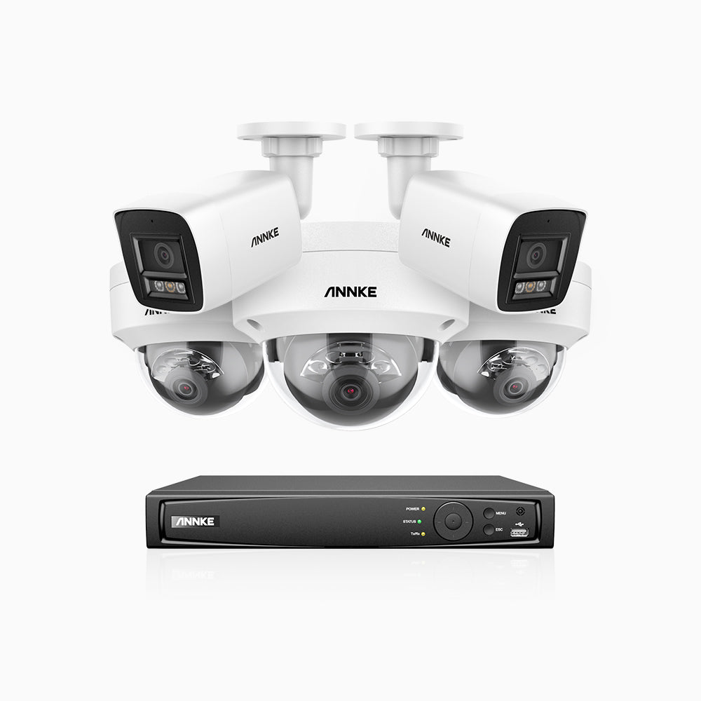 H800 - 4K 8 Channel PoE Security System with 2 Bullet & 3 Dome (IK10) Cameras, Vandal-Resistant, Human & Vehicle Detection, Built-in Mic, RTSP Supported