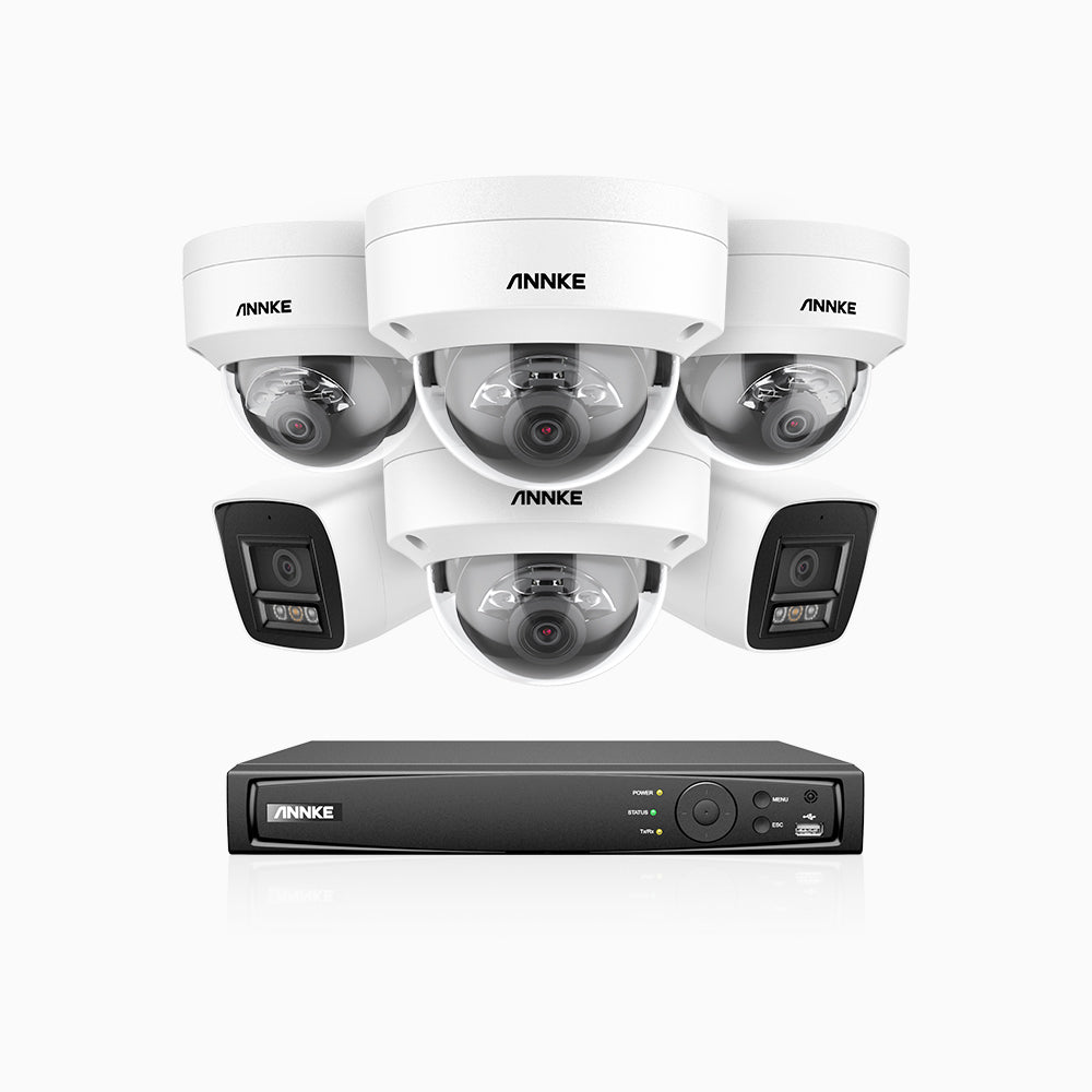 H800 - 4K 8 Channel PoE Security System with 2 Bullet & 4 Dome (IK10) Cameras, Vandal-Resistant, Human & Vehicle Detection, Built-in Mic, RTSP Supported