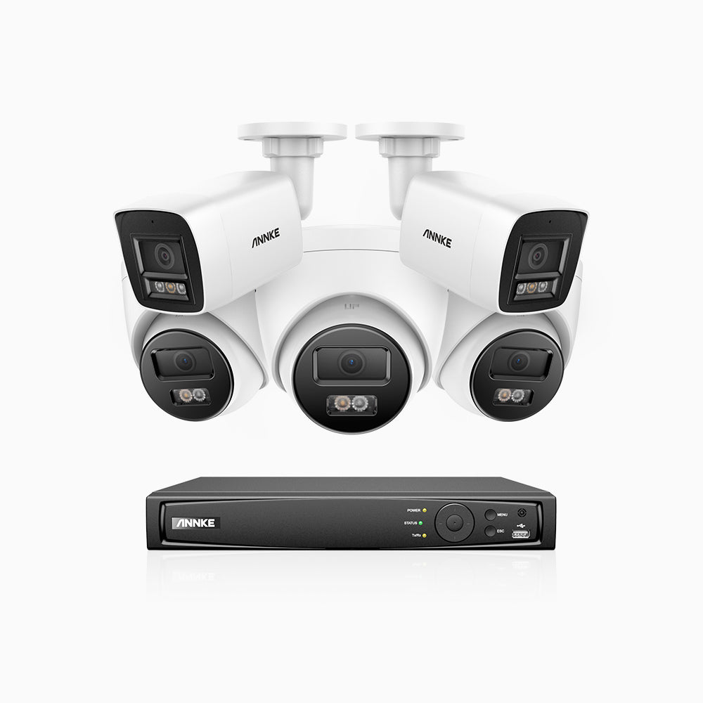 H800 - 4K 8 Channel PoE Security System with 2 Bullet & 3 Turret Cameras, Human & Vehicle Detection, Built-in Mic & SD Card Slot, Color & IR Night Vision, RTSP Supported