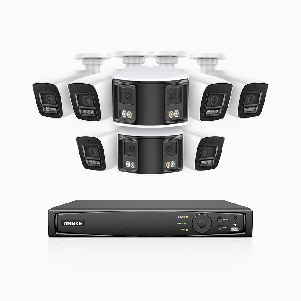 HDCK680 - 8 Channel PoE NVR Security System with Six 4K Cameras & Two 6MP Dual Lens Panoramic Camera (180° Ultra Wide Angle), Human & Vehicle Detection, Built-in Microphone, Two-Way Audio