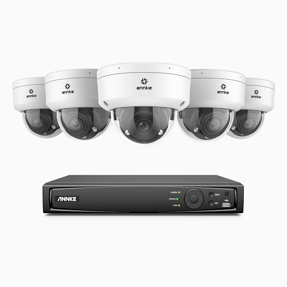 AZH800 - 4K 8 Channel 5 Cameras PoE Security System, 4X Optical Zoom, 2.8 - 12 MM Motorized Varifocal Lens, Smart Dual Light Night Vision, Motion Detection 2.0, Built-in Microphone, Siren & Strobe Alarm, Upgraded Version