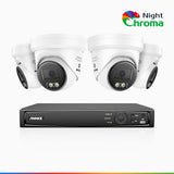 NightChroma<sup>TM</sup> NBRK800 - 4K  8 Channel 4 Cameras Outdoor PoE Security  System, Red Blue Flashing Lights & Siren, 3840*2160@25 fps, Acme Color & IR Night Vision, Human & Vehicle Detection, Two-Way Audio, IP67 Weatherproof