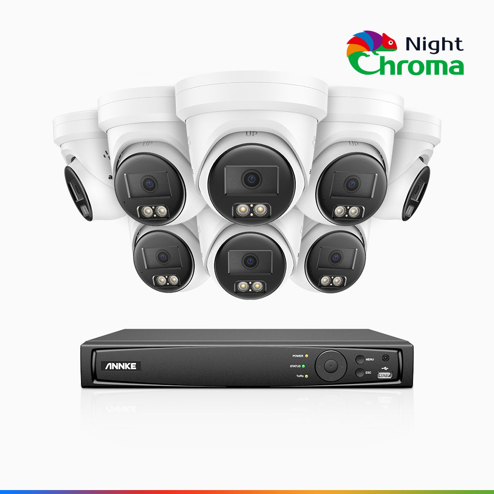 NightChroma<sup>TM</sup> NBRK800 - 4K  8 Channel 8 Cameras Outdoor PoE Security  System, Red Blue Flashing Lights & Siren, 3840*2160@25 fps, Acme Color & IR Night Vision, Human & Vehicle Detection, Two-Way Audio, IP67 Weatherproof