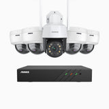 HWZ500 - 5MP 8 Channel Four Cameras PoE Security System + One 20X PTZ WiFi Camera, Infrared Night Vision, Built-in Microphone, Works with Alexa