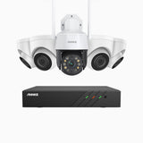 HWZ500 - 5MP 8 Channel Four Cameras PoE Security System + One 20X PTZ WiFi Camera, Infrared Night Vision, Built-in Microphone, Works with Alexa