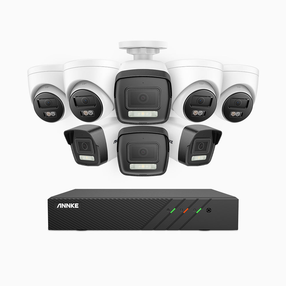 AH500 - 3K 8 Channel PoE Security System with 4 Bullet & 4 Turret Cameras, Color & IR Night Vision, 3072*1728 Resolution, f/1.6 Aperture (0.005 Lux), Human & Vehicle Detection, Built-in Microphone,IP67