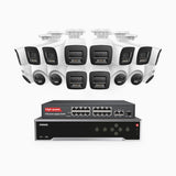 H800 - 4K 32 Channel PoE Security System with 10 Bullet & 6 Turret Cameras, Human & Vehicle Detection, Color & IR Night Vision, Built-in Mic, RTSP Supported, 16-Port PoE Switch Included