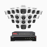 H800 - 4K 32 Channel PoE Security System with 18 Bullet & 6 Turret Cameras, Human & Vehicle Detection, Color & IR Night Vision, Built-in Mic, RTSP Supported, 16-Port PoE Switch Included