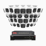 H800 - 4K 32 Channel PoE Security System with 20 Bullet & 12 Turret Cameras, Human & Vehicle Detection, Color & IR Night Vision, Built-in Mic, RTSP Supported, 16-Port PoE Switch Included