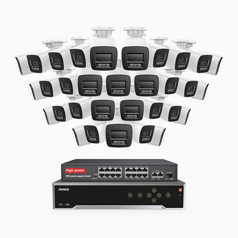 H800 - 4K 32 Channel 32 Cameras PoE Security System, Human & Vehicle Detection, Color & IR Night Vision, Built-in Mic, RTSP Supported, 16-Port PoE Switch Included