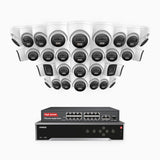 H800 - 4K 32 Channel PoE Security System with 6 Bullet & 26 Turret Cameras, Human & Vehicle Detection, Color & IR Night Vision, Built-in Mic, RTSP Supported, 16-Port PoE Switch Included