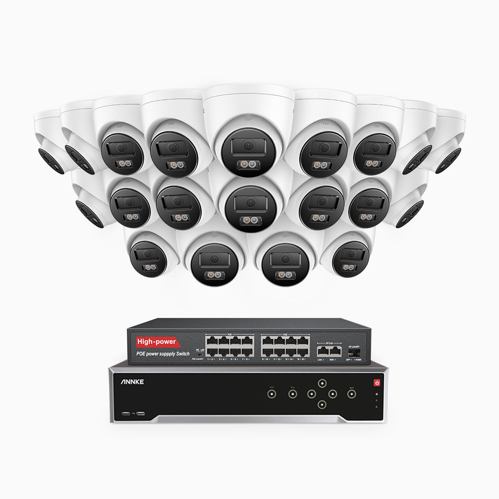 H800 - 4K 32 Channel 20 Cameras PoE Security System, Human & Vehicle Detection, Color & IR Night Vision, Built-in Mic, RTSP Supported, 16-Port PoE Switch Included