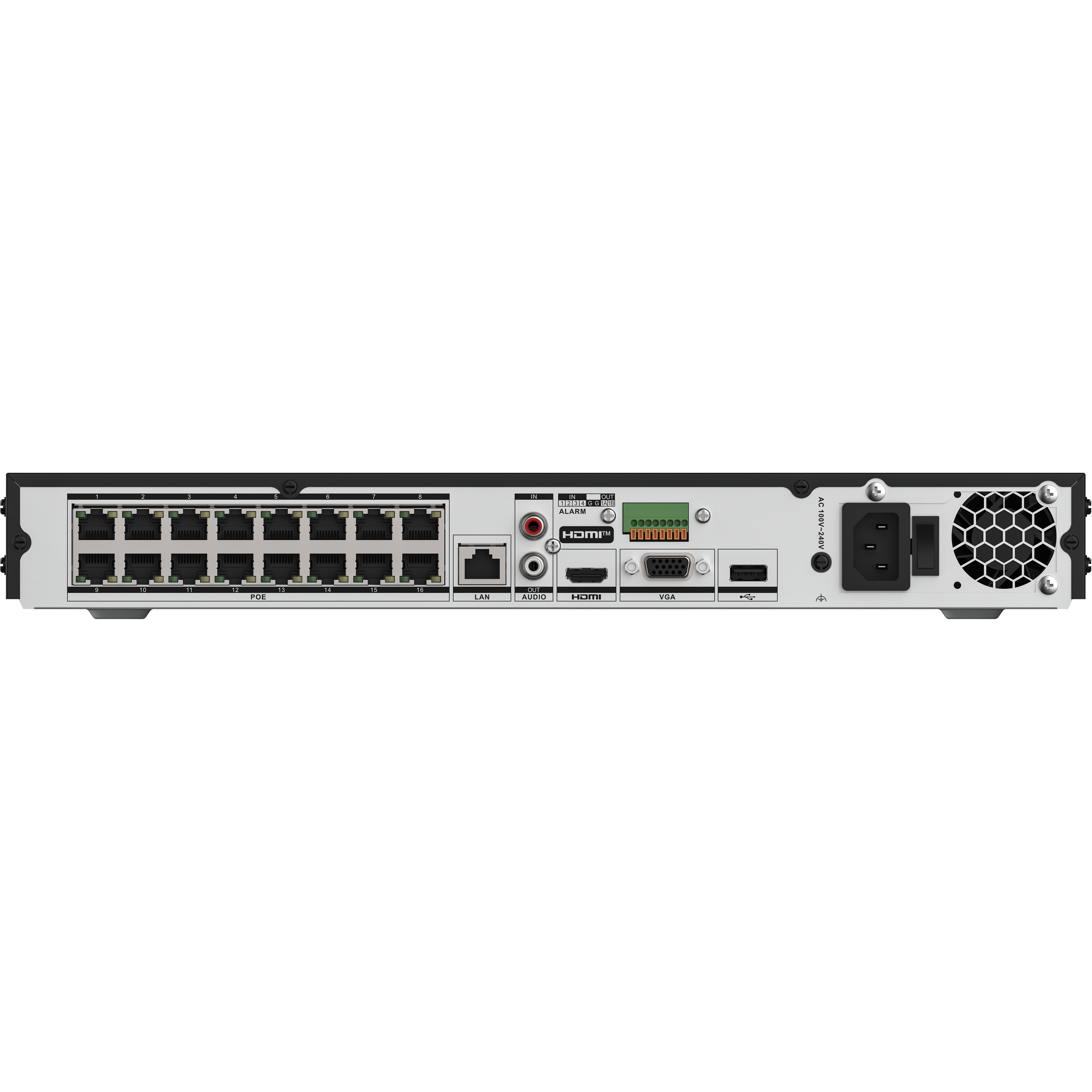 ANP1600 - 4K 16 Channel H.265+ PoE NVR, Max 160 Mbps Outgoing Bandwidth, 2CH 4K Decoding Capability, Supports IPC with Human & Vehicle, Perimeter Detection, Dual Hard Drive Bays