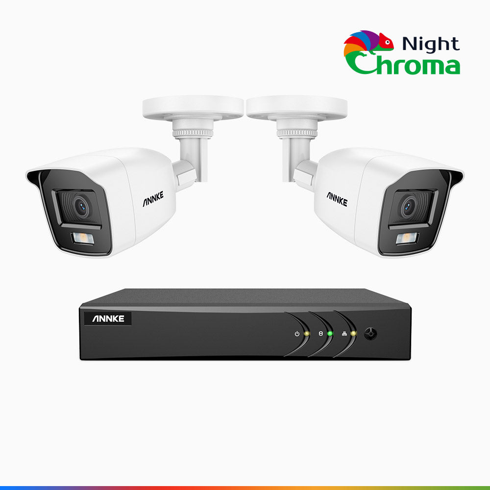 NightChroma<sup>TM</sup> NAK200 - 1080P 4 Channel 2 Cameras Wired CCTV System, Acme Color Night Vision, f/1.0 Super Aperture, 0.001 Lux, 121° FoV, Active Alignment