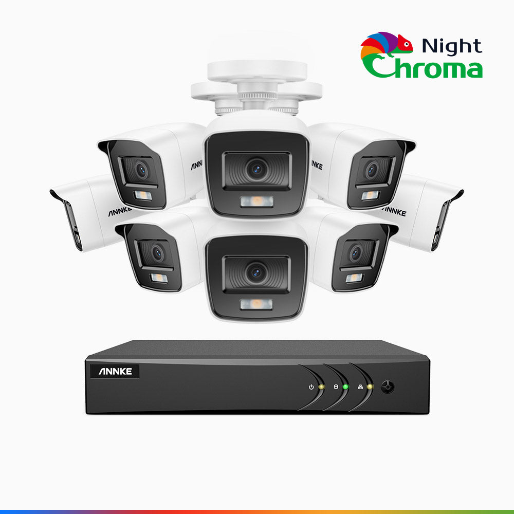 NightChroma<sup>TM</sup> NAK200 - 1080P 8 Channel 8 Cameras Wired CCTV System, Acme Color Night Vision, f/1.0 Super Aperture, 0.001 Lux, 121° FoV, Active Alignment