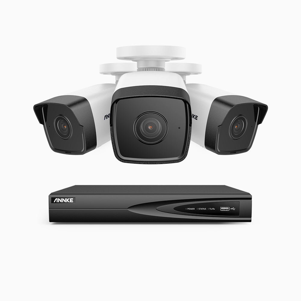 H500 - 3K 4 Channel 3 Cameras PoE Security System, EXIR 2.0 Night Vision, Built-in Mic & SD Card Slot, RTSP Supported ,IP67 Waterproof, RTSP Supported