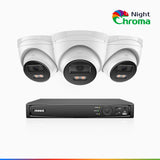 NightChroma<sup>TM</sup> NCK500 - 3K 8 Channel 3 Cameras PoE Security System, Acme Color Night Vision, f/1.0 Super Aperture, Active Alignment, Built-in Microphone, IP67